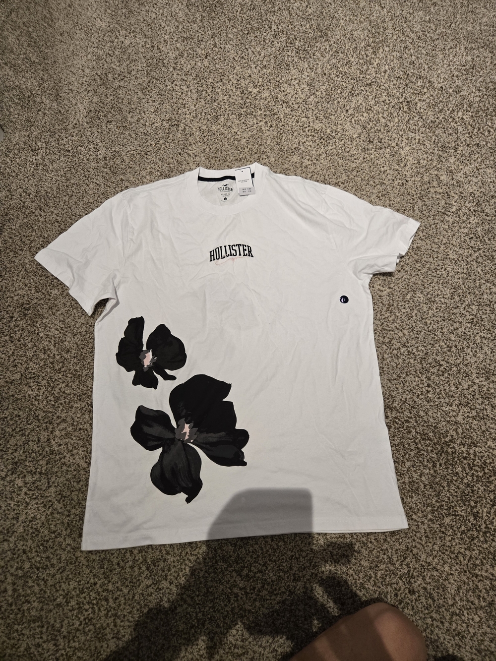 Hollister White Tee with Black Floral Prints